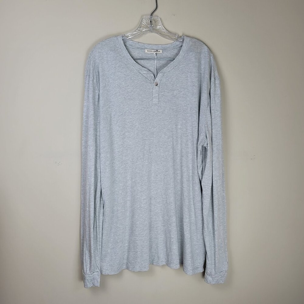 Marine Layer Peralta MicroModal Stripe Henley Gray Long Sleeve L - Picture 2 of 11
